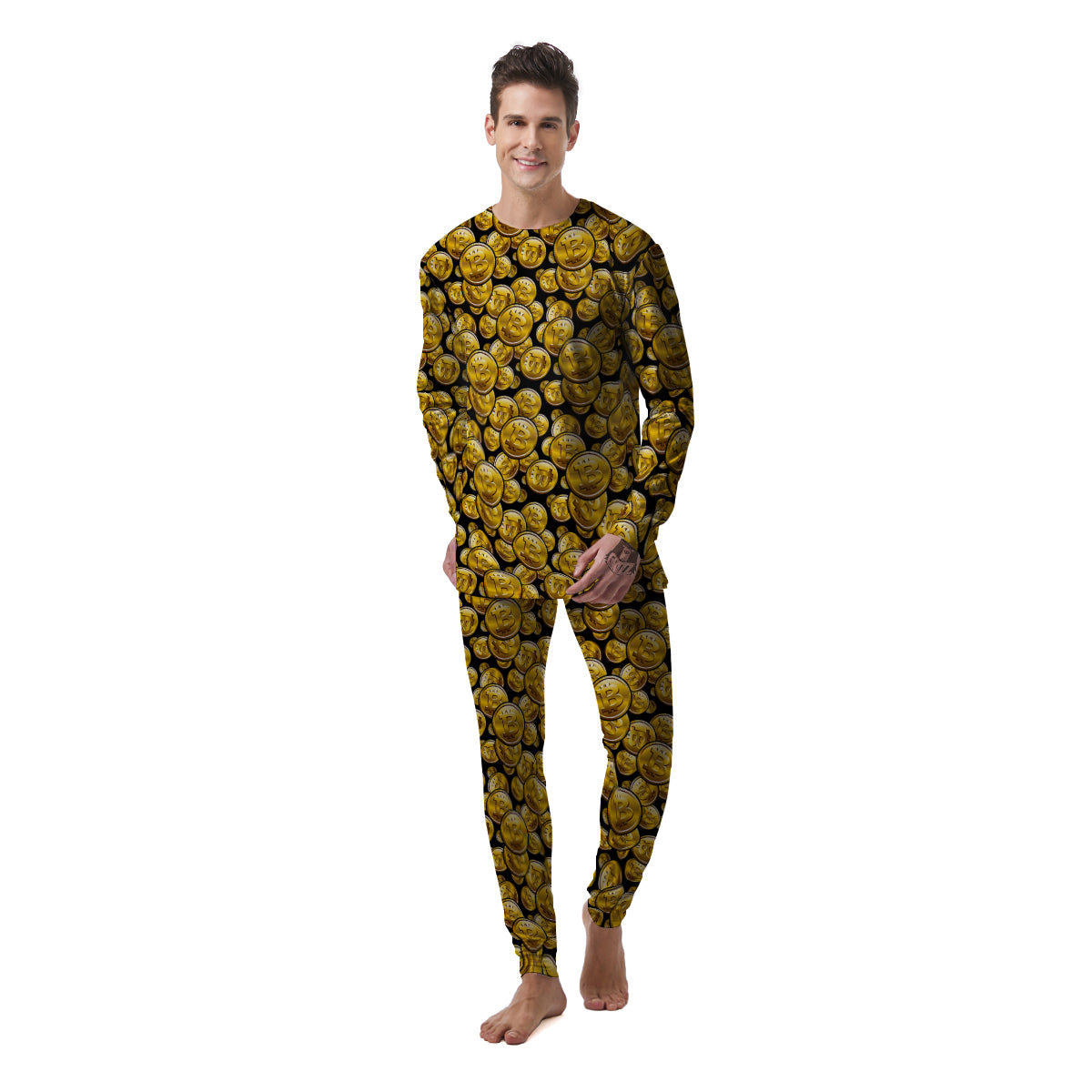 Crypto Bitcoin Print Pattern Men's Pajamas-grizzshop