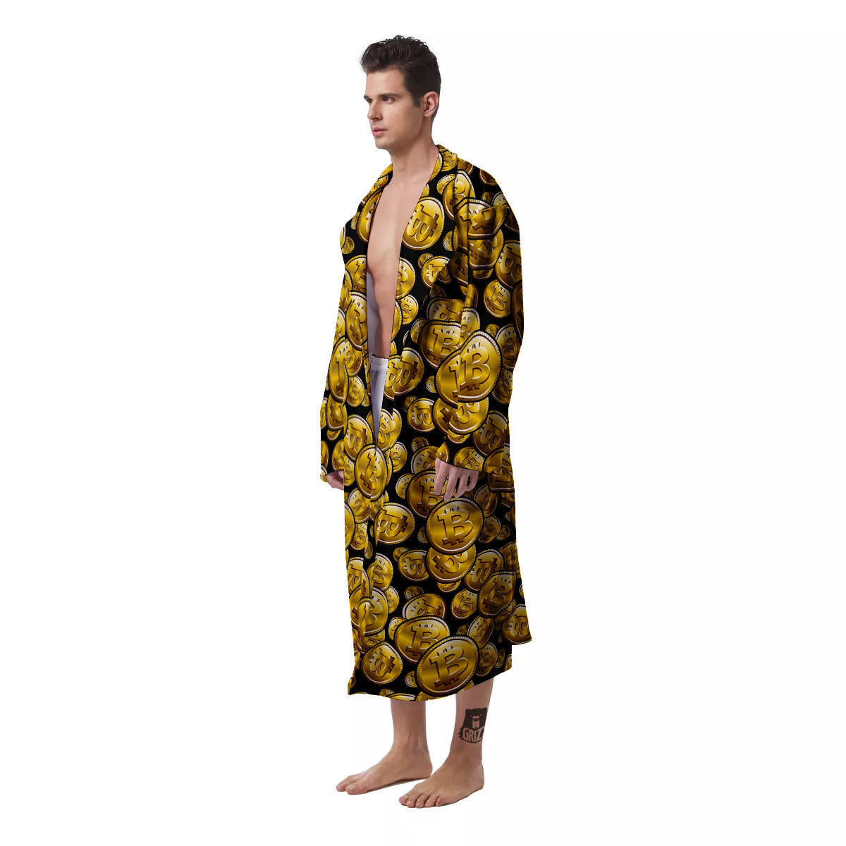 Crypto Bitcoin Print Pattern Men's Robe-grizzshop