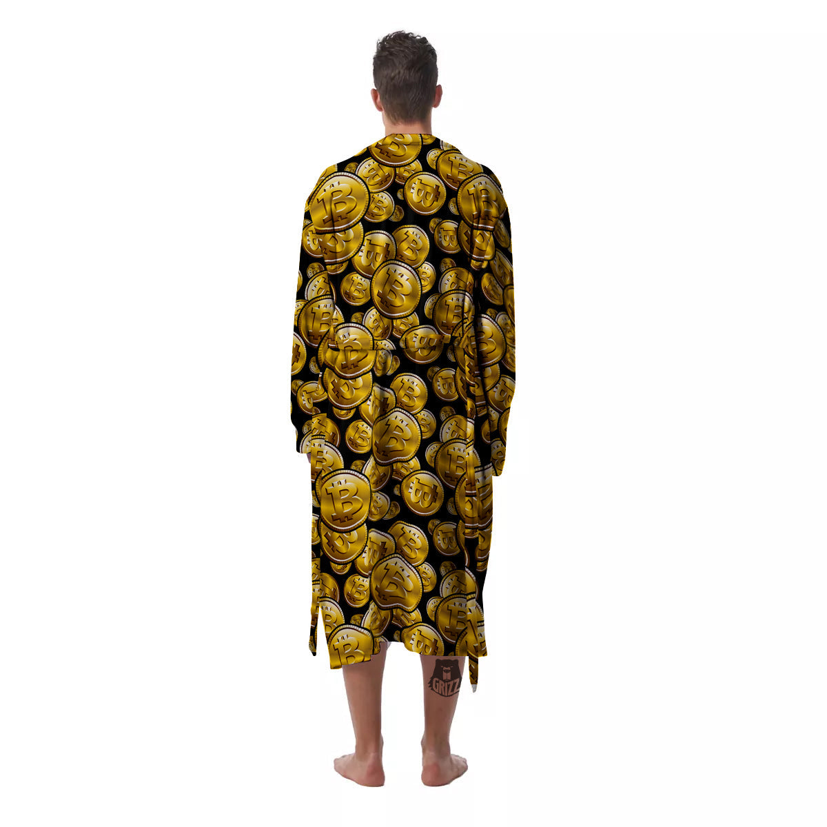 Crypto Bitcoin Print Pattern Men's Robe-grizzshop