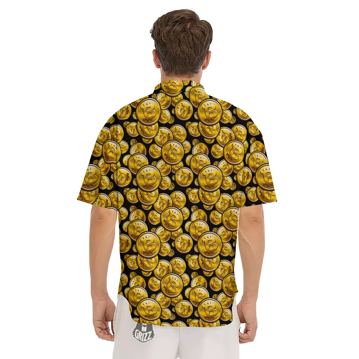 Crypto Bitcoin Print Pattern Men's Short Sleeve Shirts-grizzshop