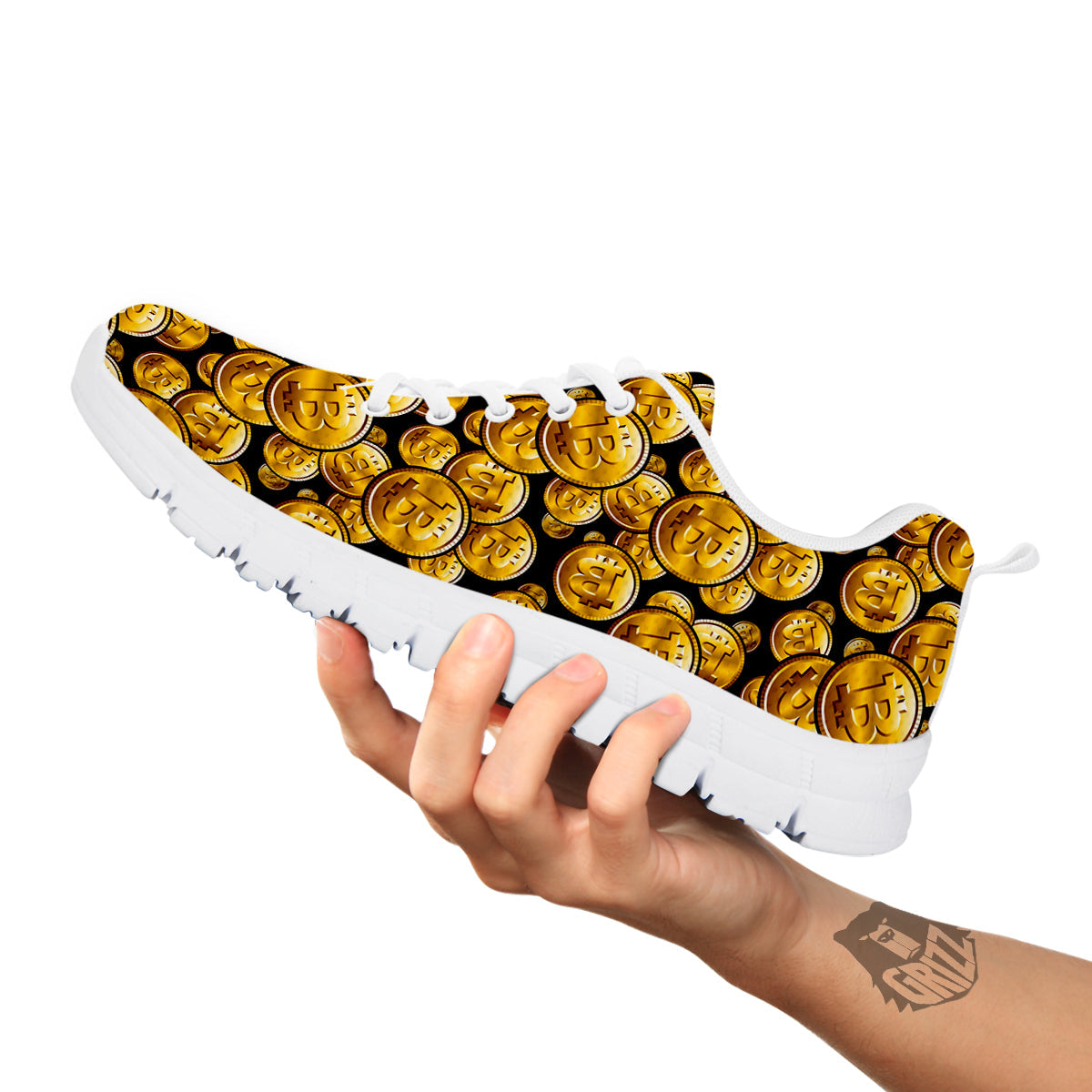 Crypto Bitcoin Print Pattern White Sneaker-grizzshop