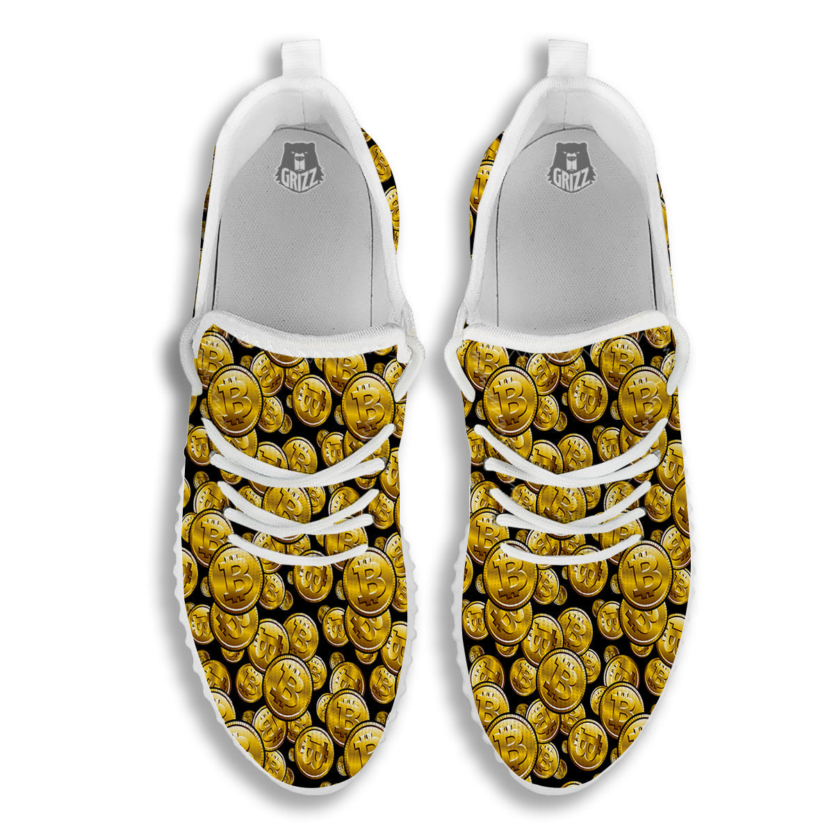 Crypto Bitcoin Print Pattern White Walking Shoes-grizzshop