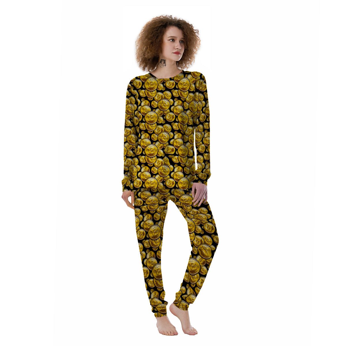 Crypto Bitcoin Print Pattern Women's Pajamas-grizzshop
