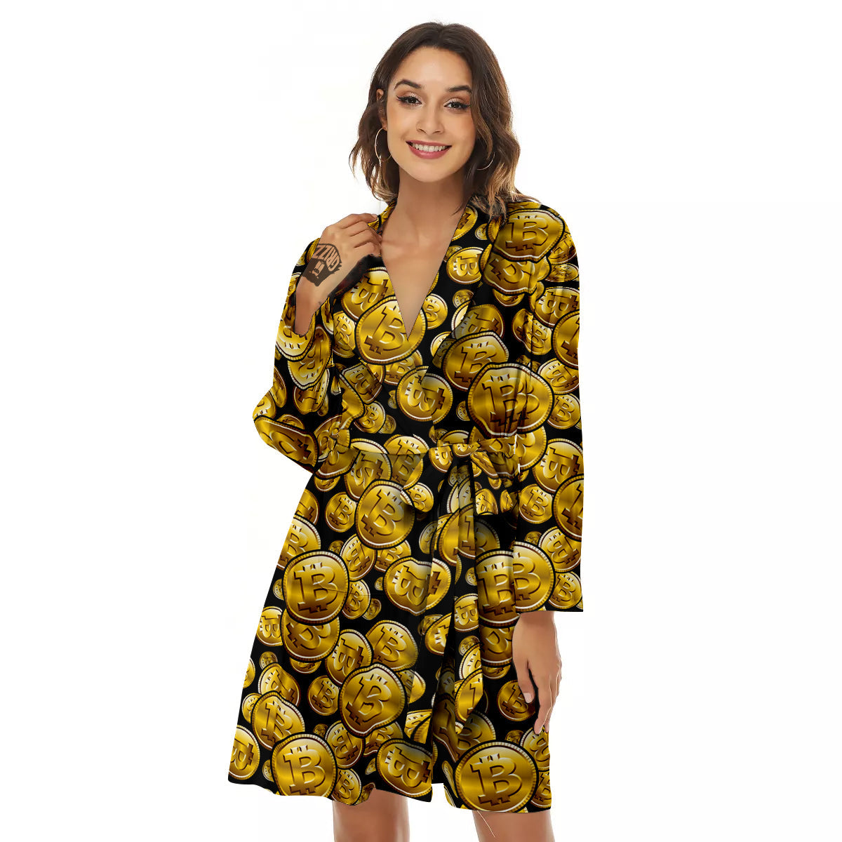 Crypto Bitcoin Print Pattern Women's Robe-grizzshop