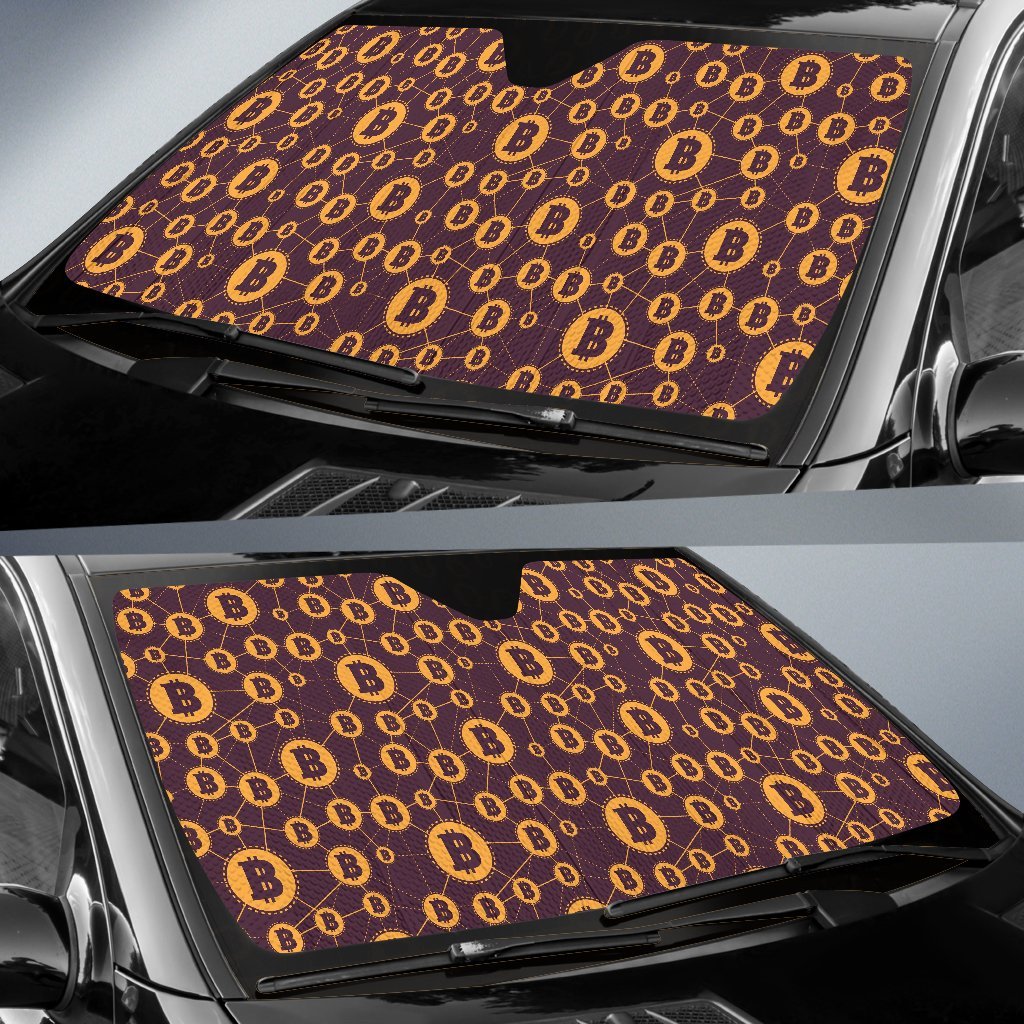 Cryptocurrency Bitcoin Pattern Print Car Sun Shade-grizzshop