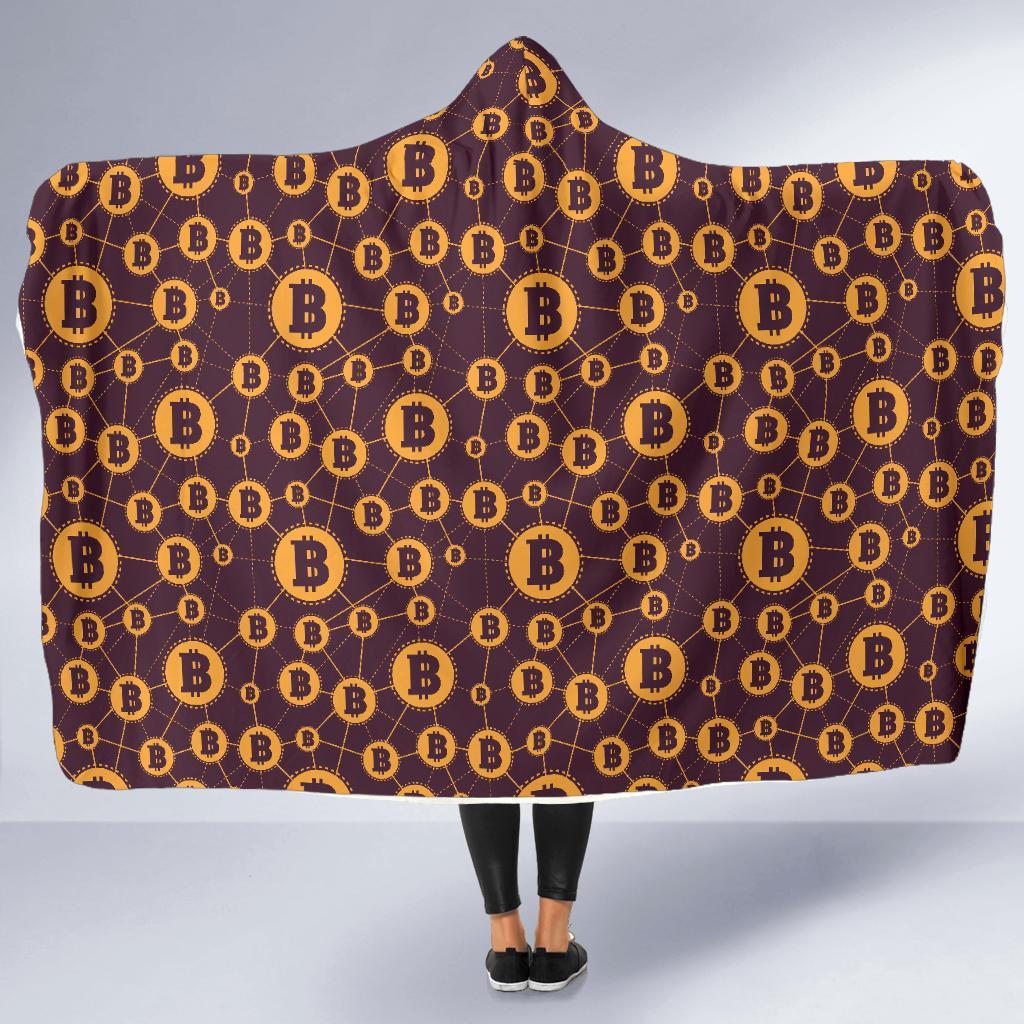 Cryptocurrency Bitcoin Pattern Print Hooded Blanket-grizzshop