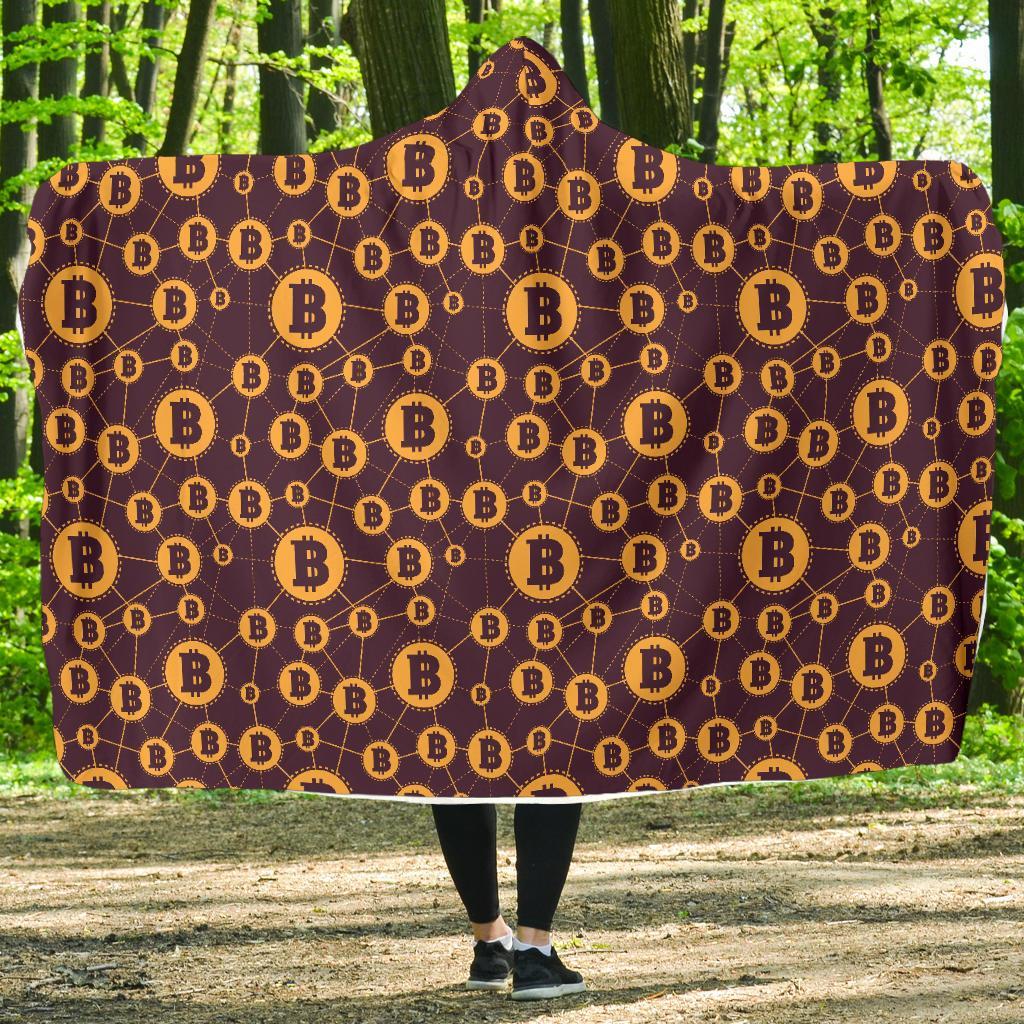 Cryptocurrency Bitcoin Pattern Print Hooded Blanket-grizzshop