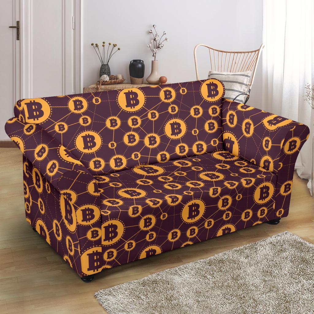 Cryptocurrency Bitcoin Pattern Print Loveseat Cover-grizzshop