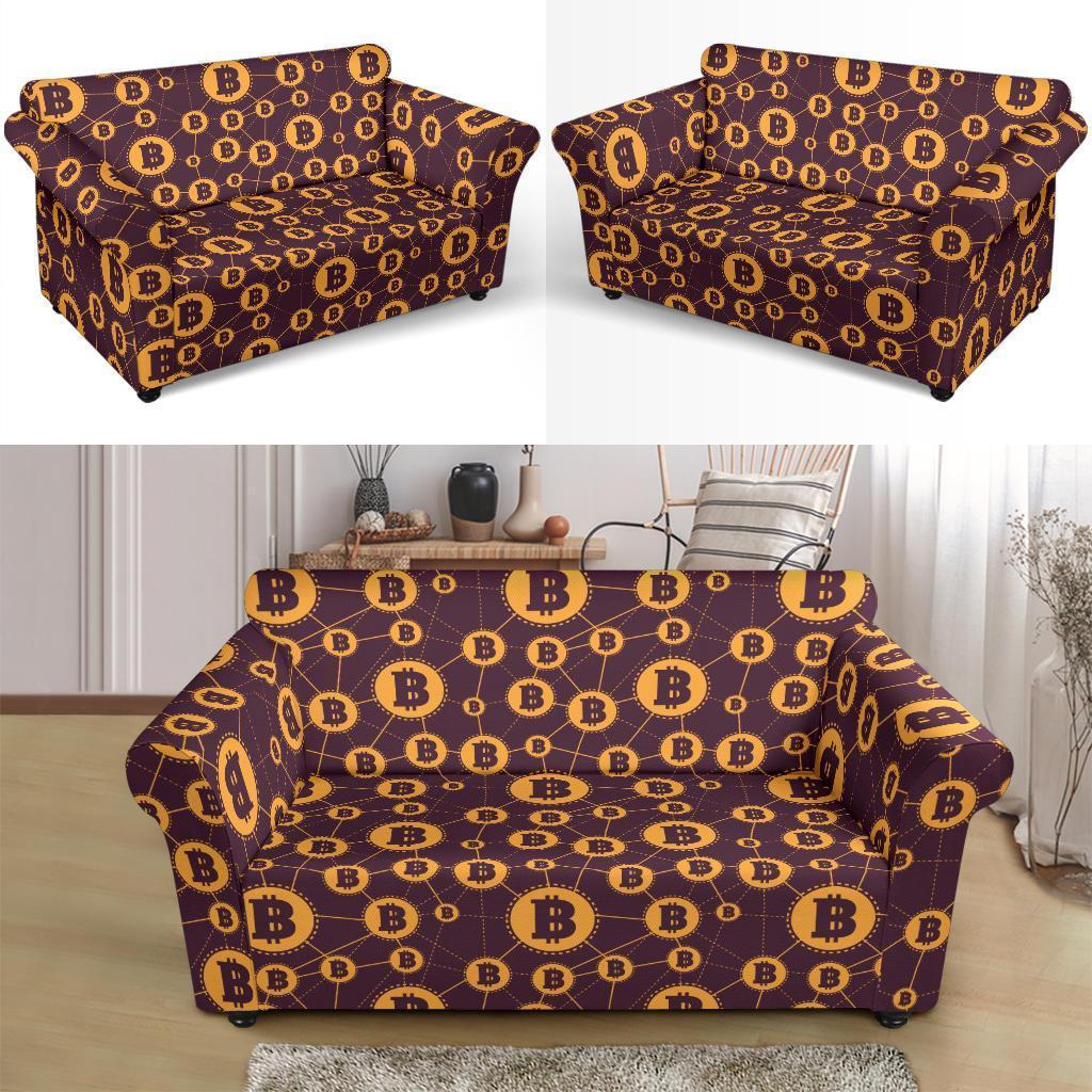 Cryptocurrency Bitcoin Pattern Print Loveseat Cover-grizzshop