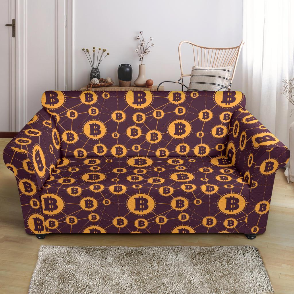 Cryptocurrency Bitcoin Pattern Print Loveseat Cover-grizzshop