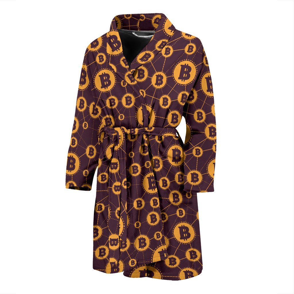 Cryptocurrency Bitcoin Pattern Print Men Long Robe-grizzshop