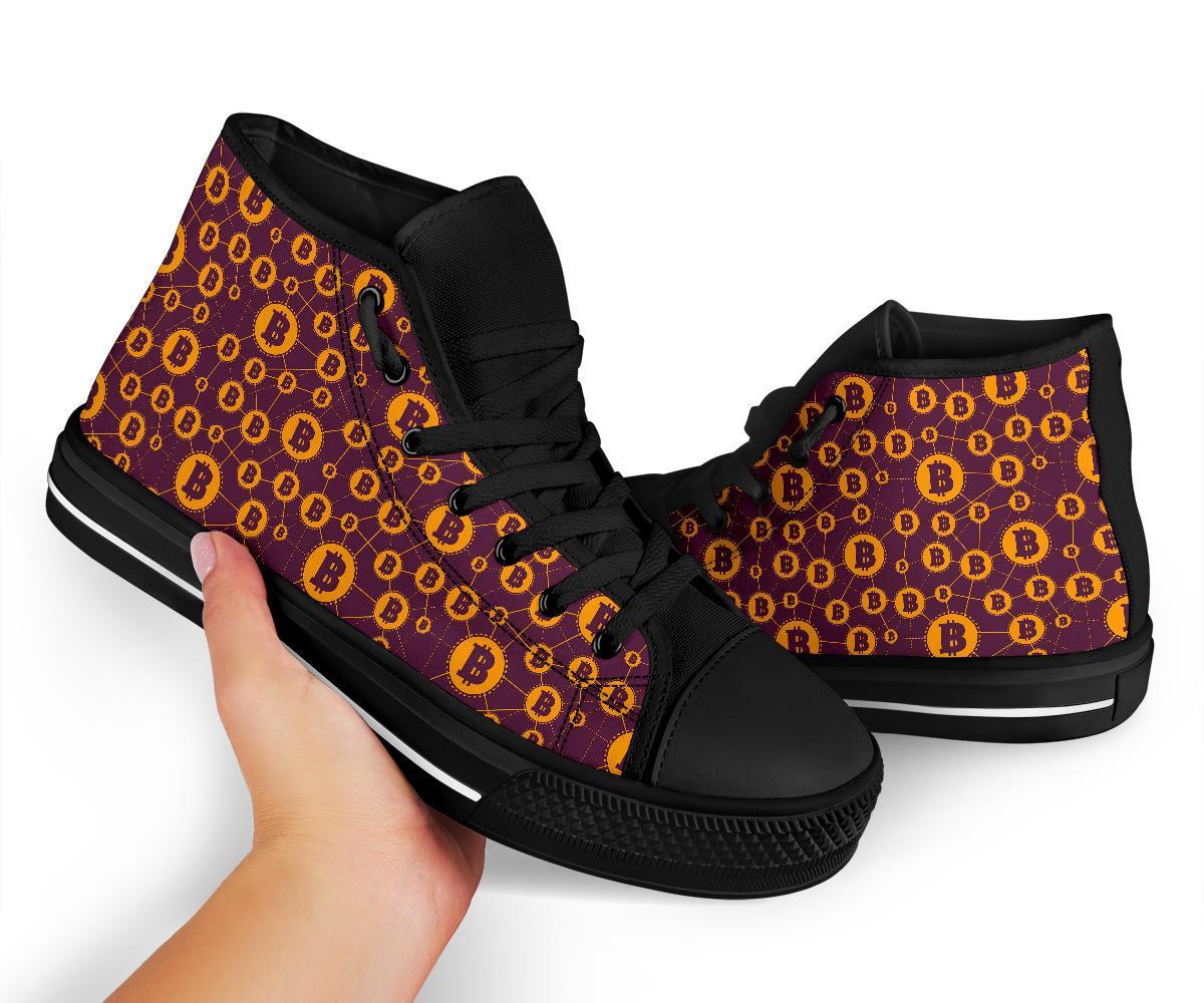 Cryptocurrency Bitcoin Pattern Print Men Women's High Top Shoes-grizzshop