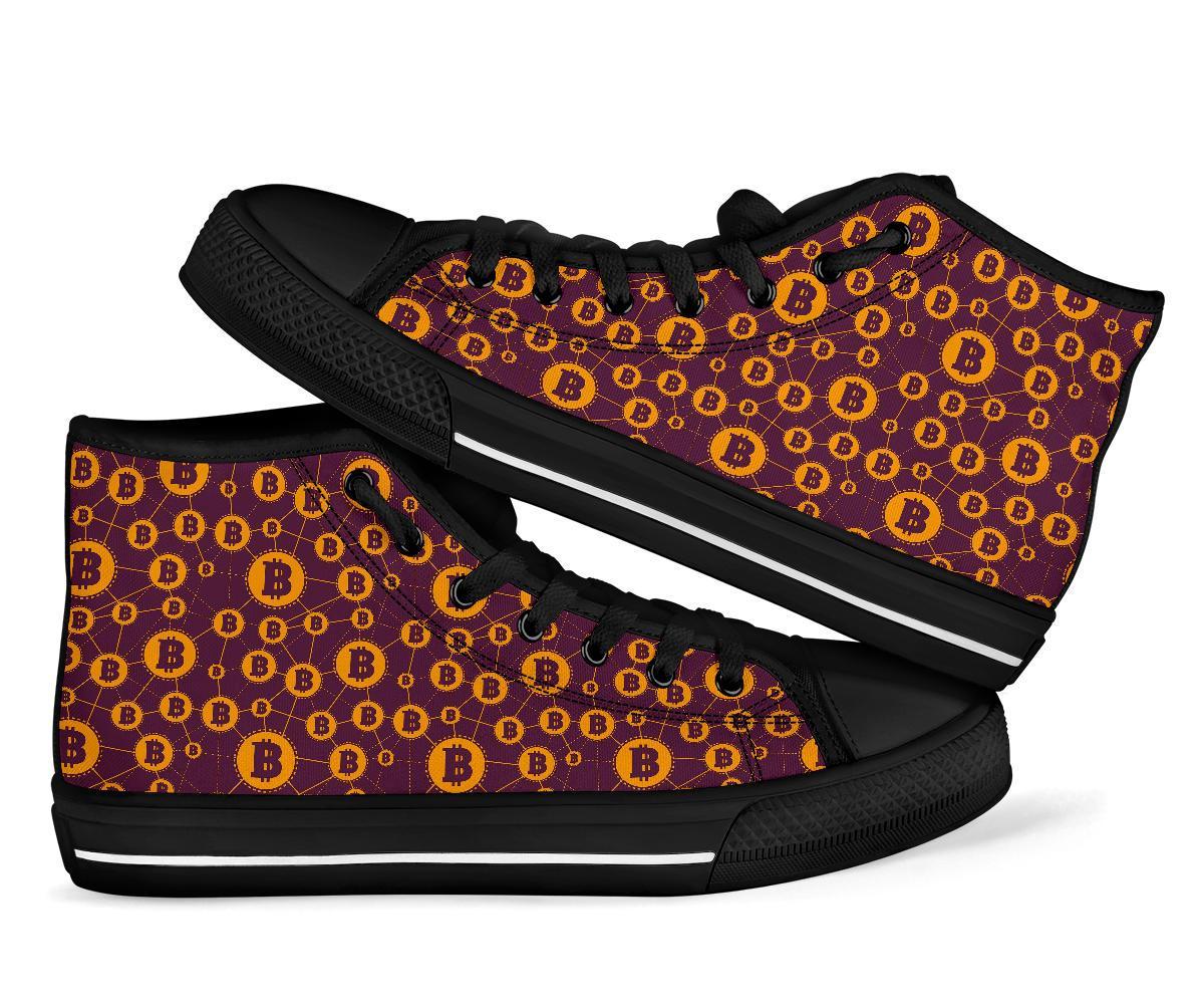 Cryptocurrency Bitcoin Pattern Print Men Women's High Top Shoes-grizzshop