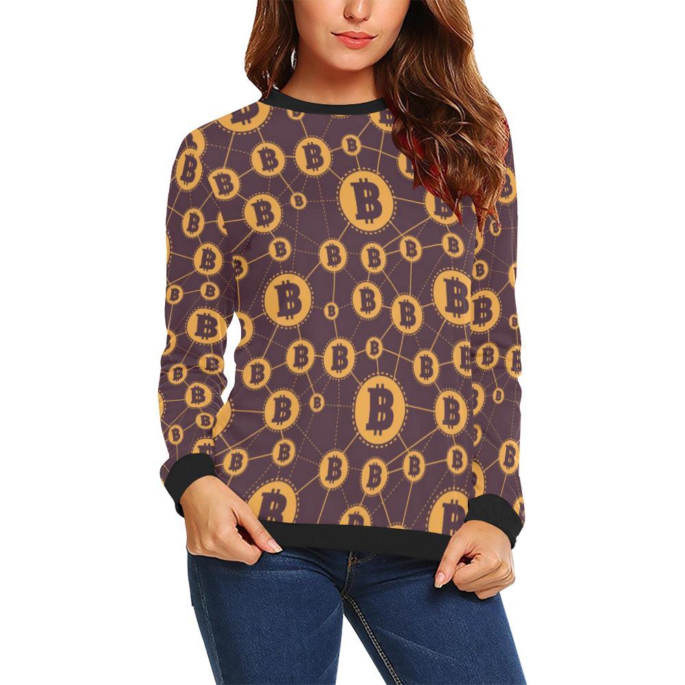 Cryptocurrency Bitcoin Pattern Print Women Crewneck Sweatshirt-grizzshop