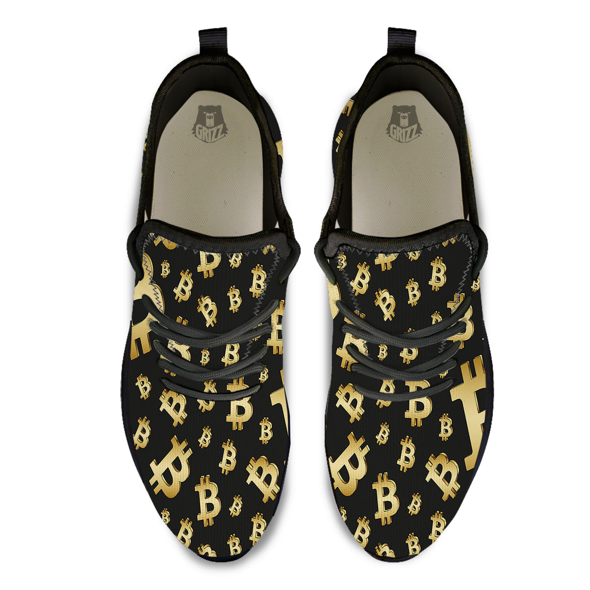 Cryptocurrency Bitcoin Print Pattern Black Athletic Shoes-grizzshop