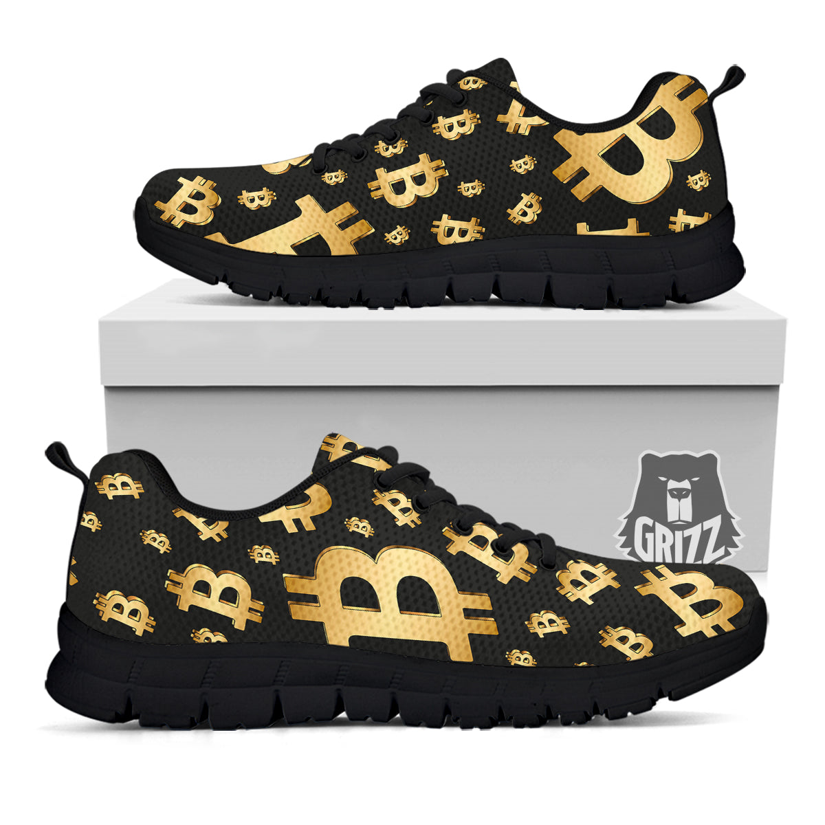 Cryptocurrency Bitcoin Print Pattern Black Sneaker-grizzshop