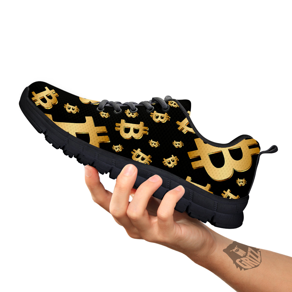 Cryptocurrency Bitcoin Print Pattern Black Sneaker-grizzshop