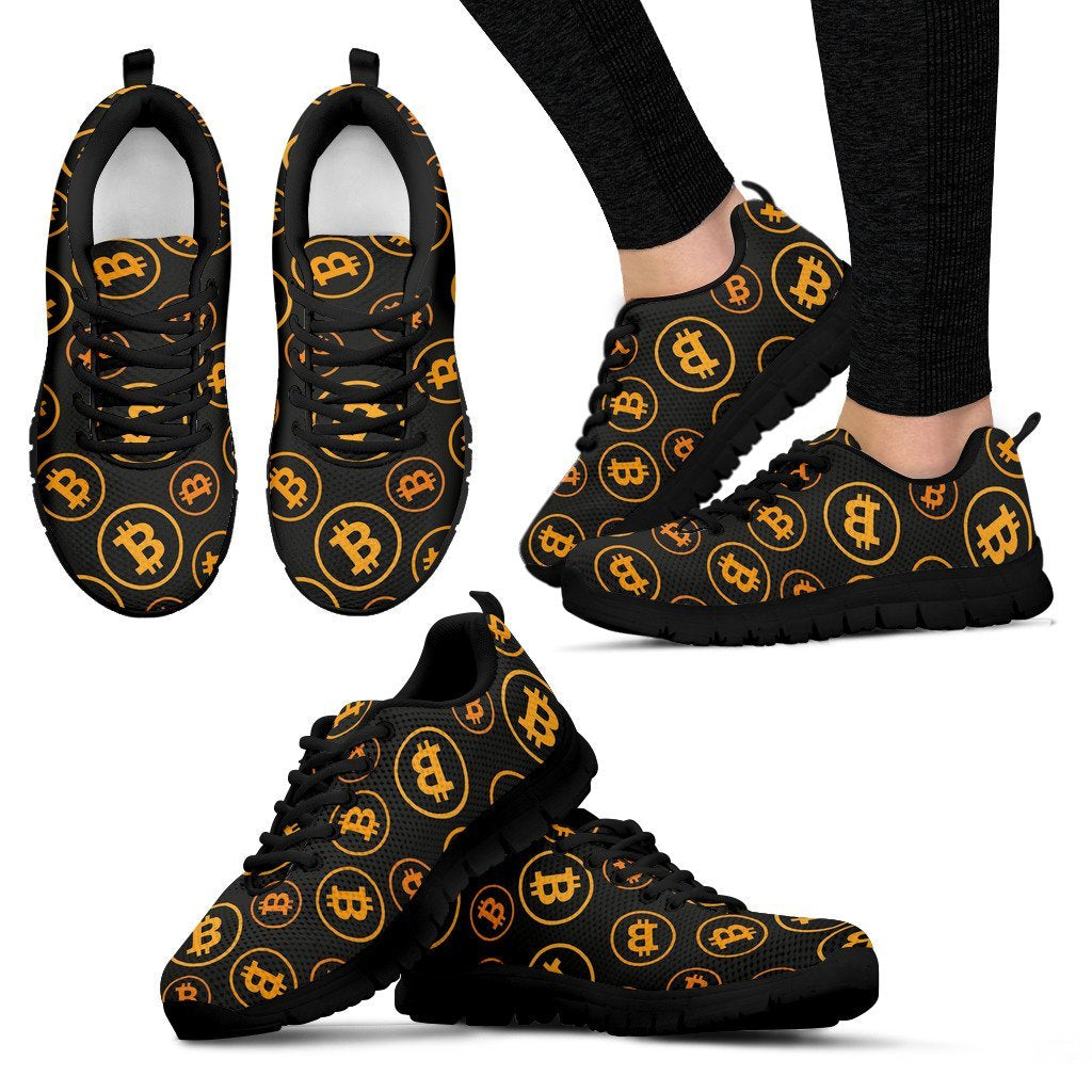 Cryptocurrency Bitcoin Print Pattern Black Sneaker Shoes For Men Women-grizzshop