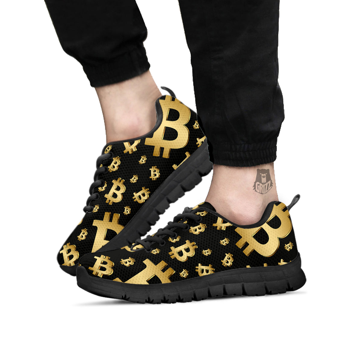 Cryptocurrency Bitcoin Print Pattern Black Sneaker-grizzshop