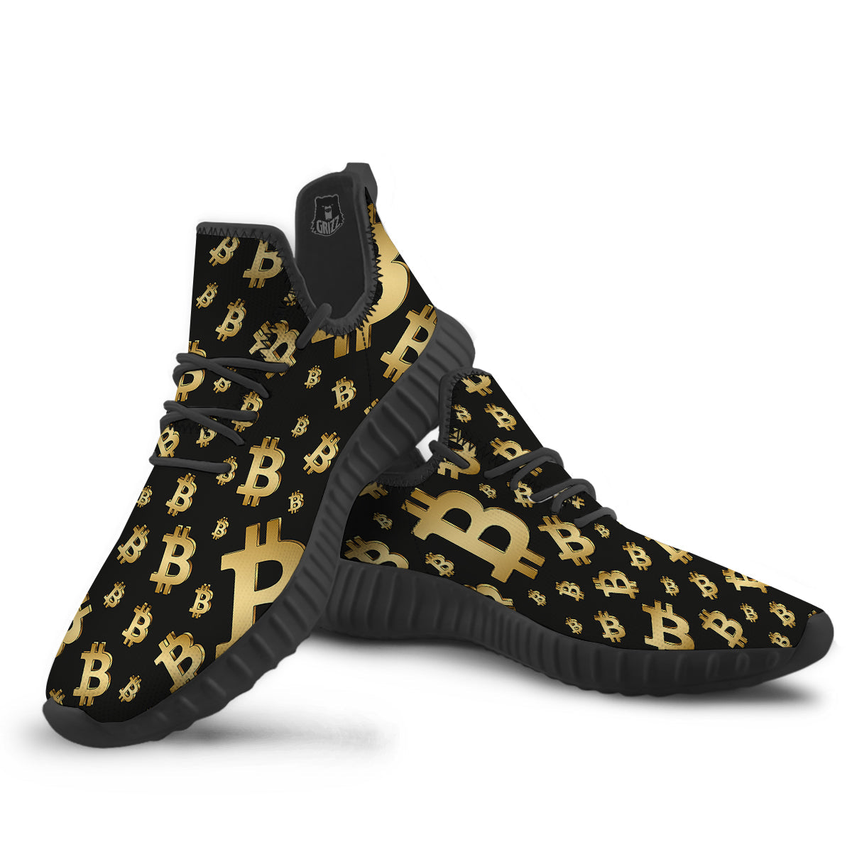Cryptocurrency Bitcoin Print Pattern Black Walking Shoes-grizzshop