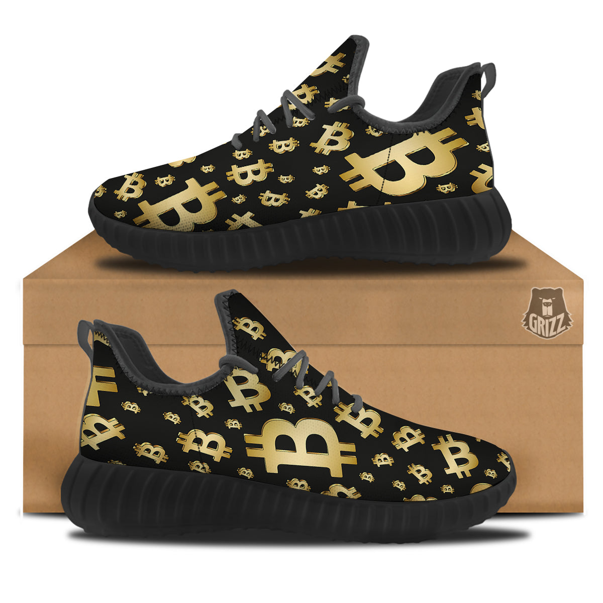 Cryptocurrency Bitcoin Print Pattern Black Walking Shoes-grizzshop