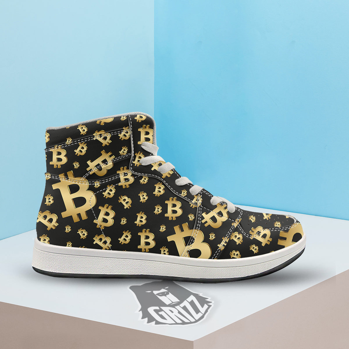 Cryptocurrency Bitcoin Print Pattern High Top Sneakers-grizzshop