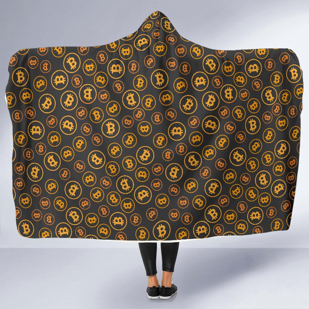 Cryptocurrency Bitcoin Print Pattern Hooded Blanket-grizzshop