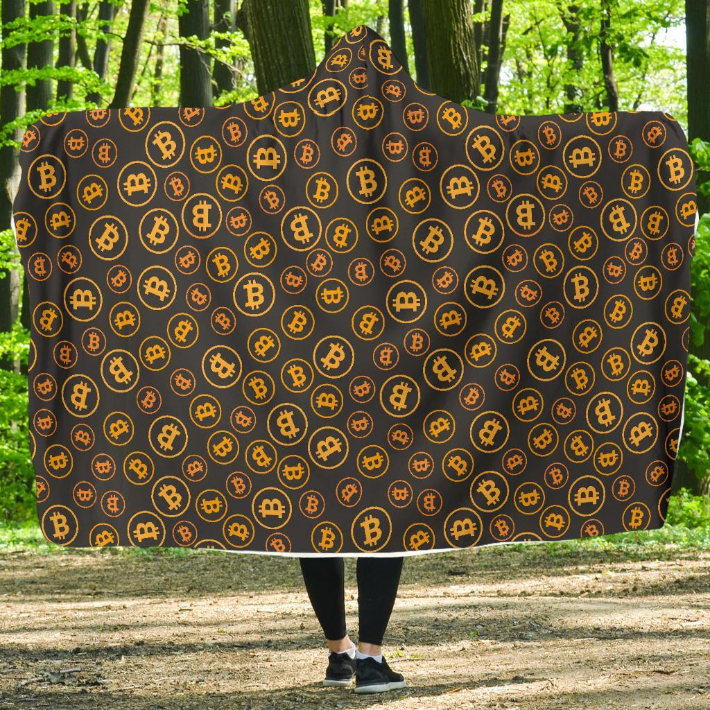 Cryptocurrency Bitcoin Print Pattern Hooded Blanket-grizzshop