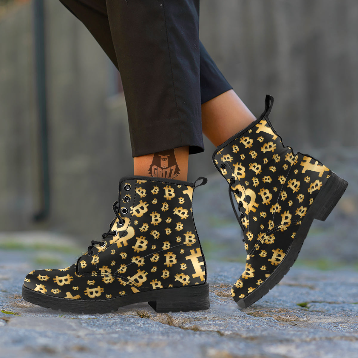 Cryptocurrency Bitcoin Print Pattern Leather Boots-grizzshop