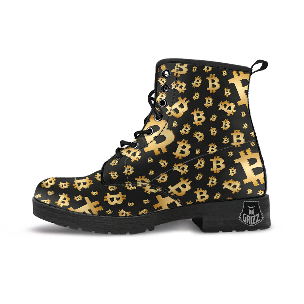 Cryptocurrency Bitcoin Print Pattern Leather Boots-grizzshop