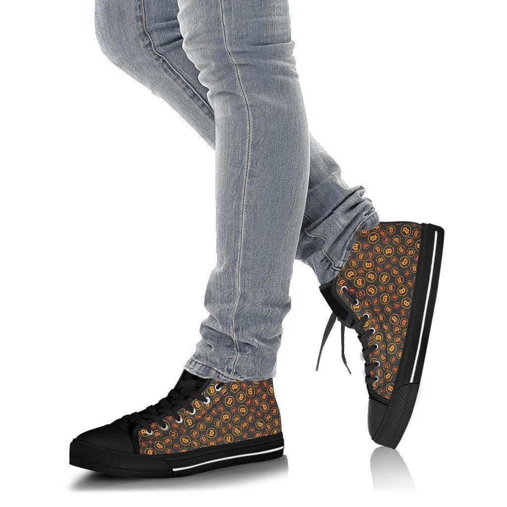 Cryptocurrency Bitcoin Print Pattern Men Women's High Top Shoes-grizzshop