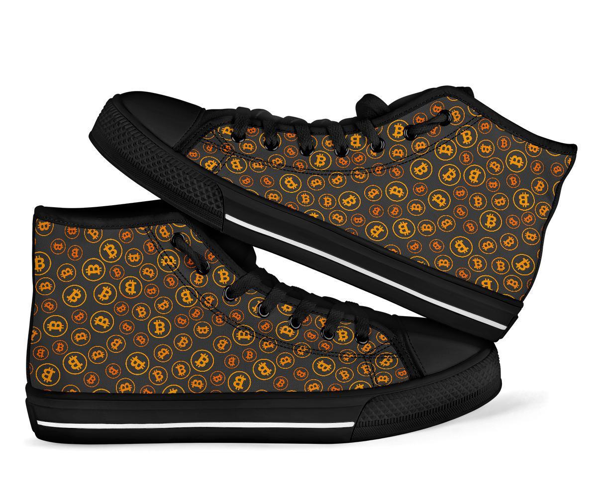 Cryptocurrency Bitcoin Print Pattern Men Women's High Top Shoes-grizzshop