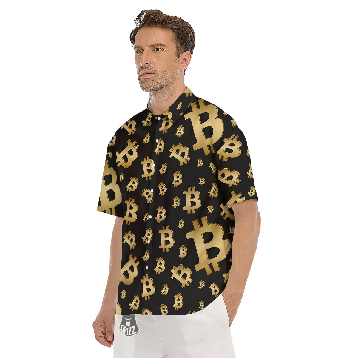 Cryptocurrency Bitcoin Print Pattern Men's Short Sleeve Shirts-grizzshop