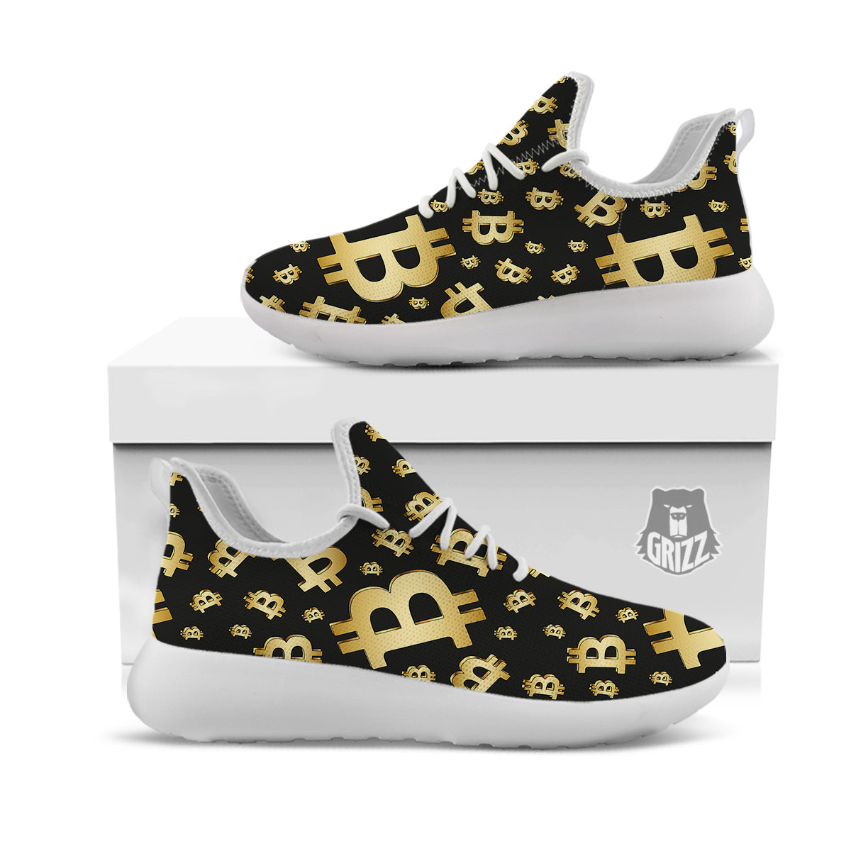 Cryptocurrency Bitcoin Print Pattern White Athletic Shoes-grizzshop