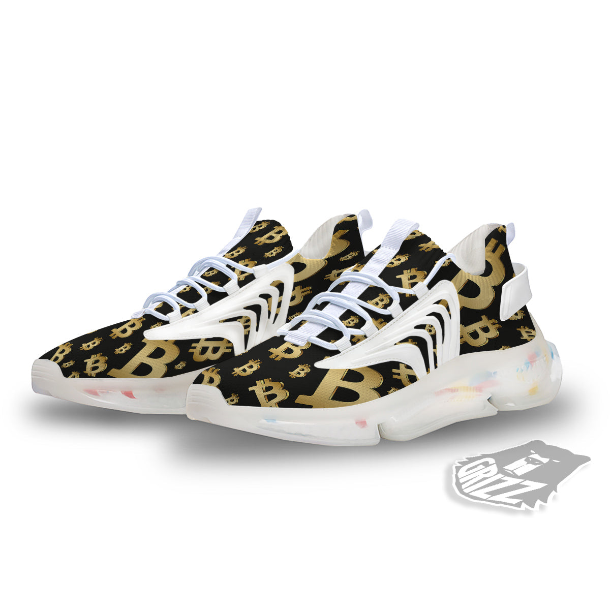 Cryptocurrency Bitcoin Print Pattern White Gym Shoes-grizzshop