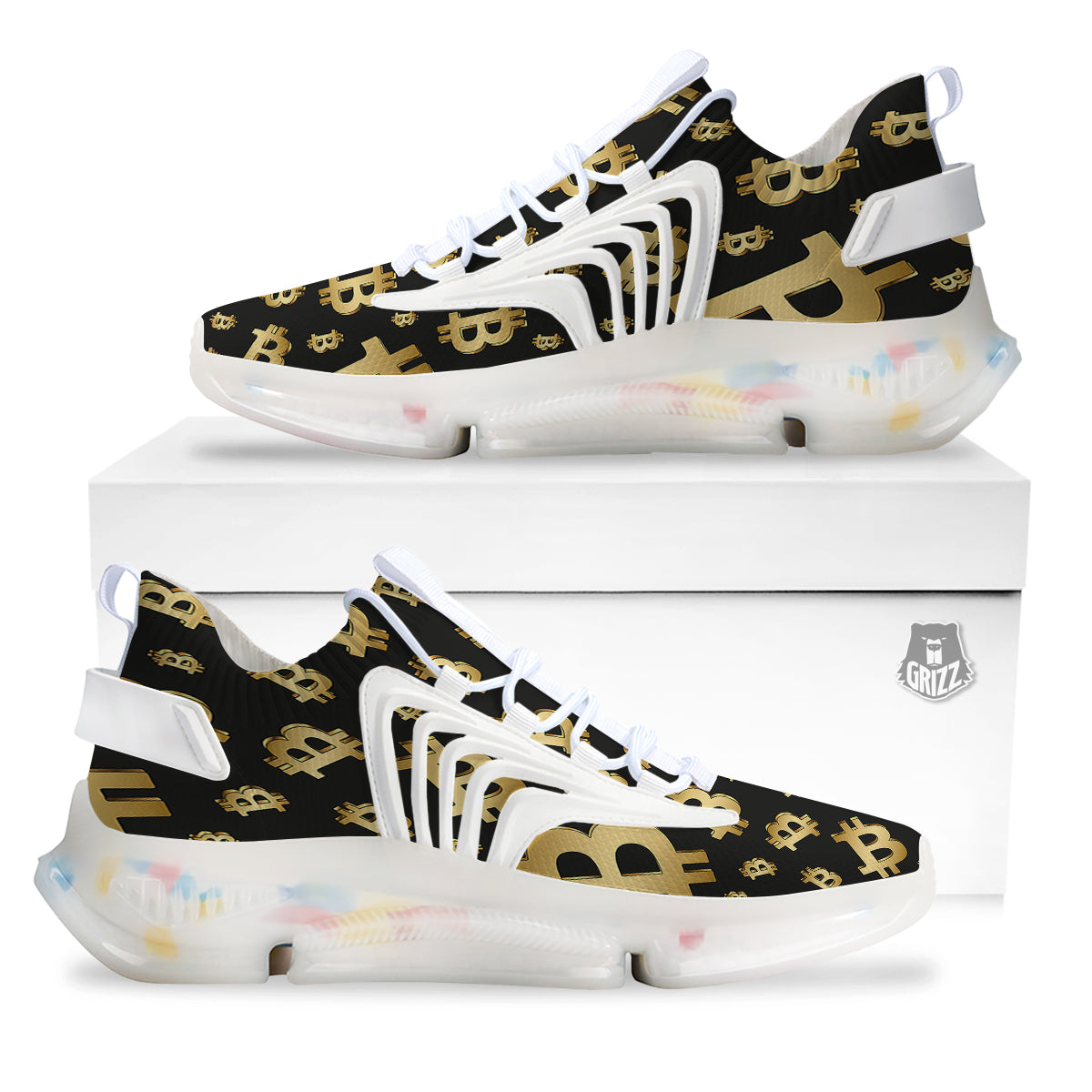 Cryptocurrency Bitcoin Print Pattern White Gym Shoes-grizzshop
