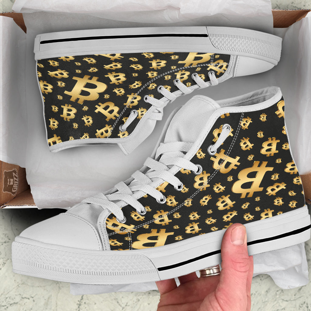 Cryptocurrency Bitcoin Print Pattern White High Top Shoes-grizzshop