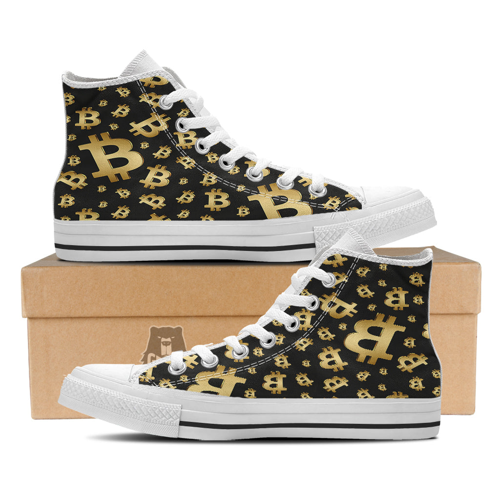 Cryptocurrency Bitcoin Print Pattern White High Top Shoes-grizzshop