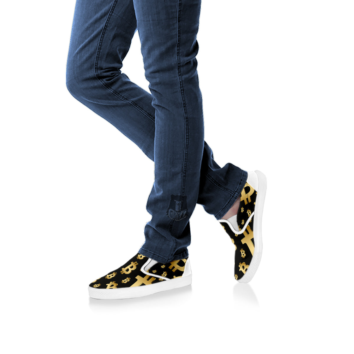 Cryptocurrency Bitcoin Print Pattern White Slip On Shoes-grizzshop