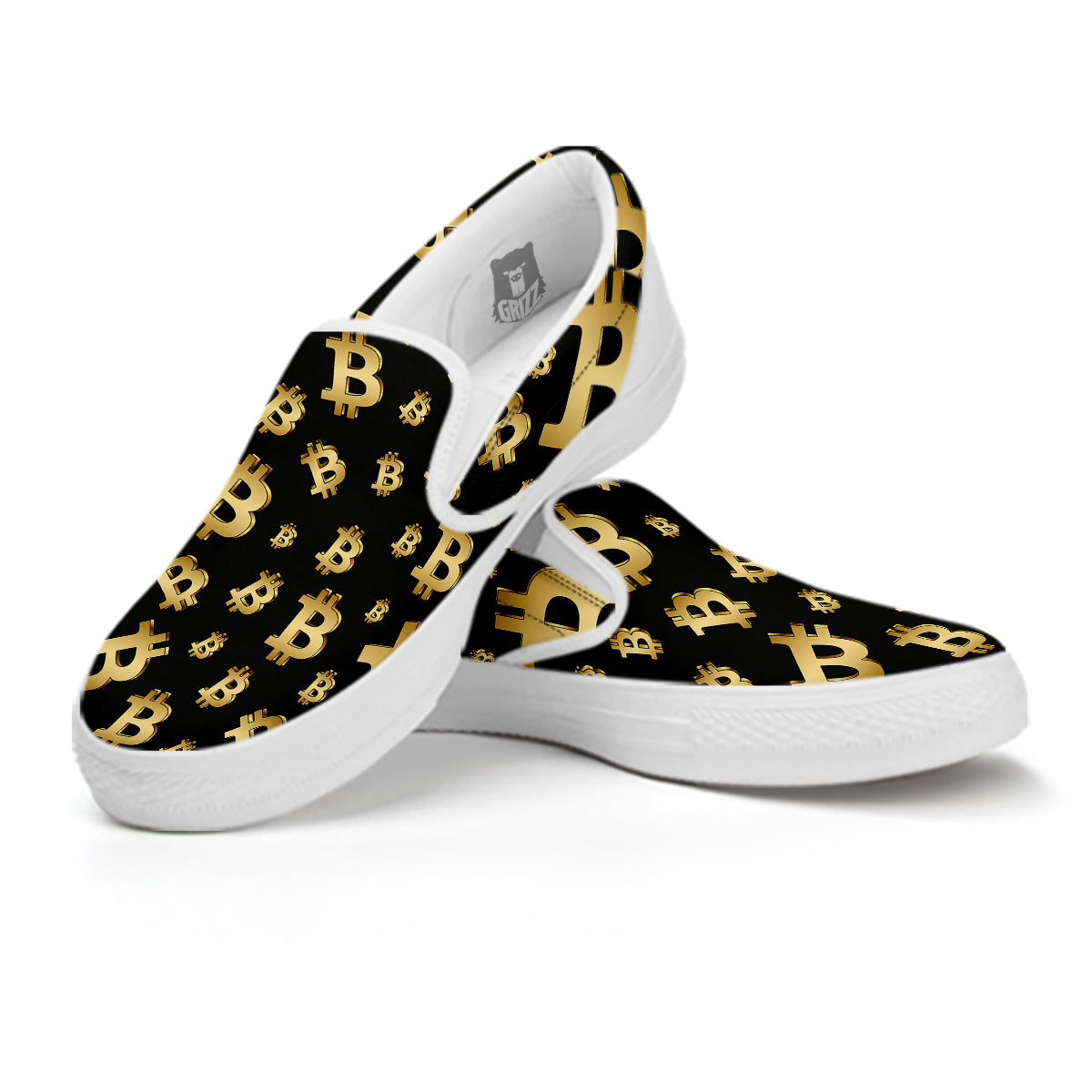 Cryptocurrency Bitcoin Print Pattern White Slip On Shoes-grizzshop