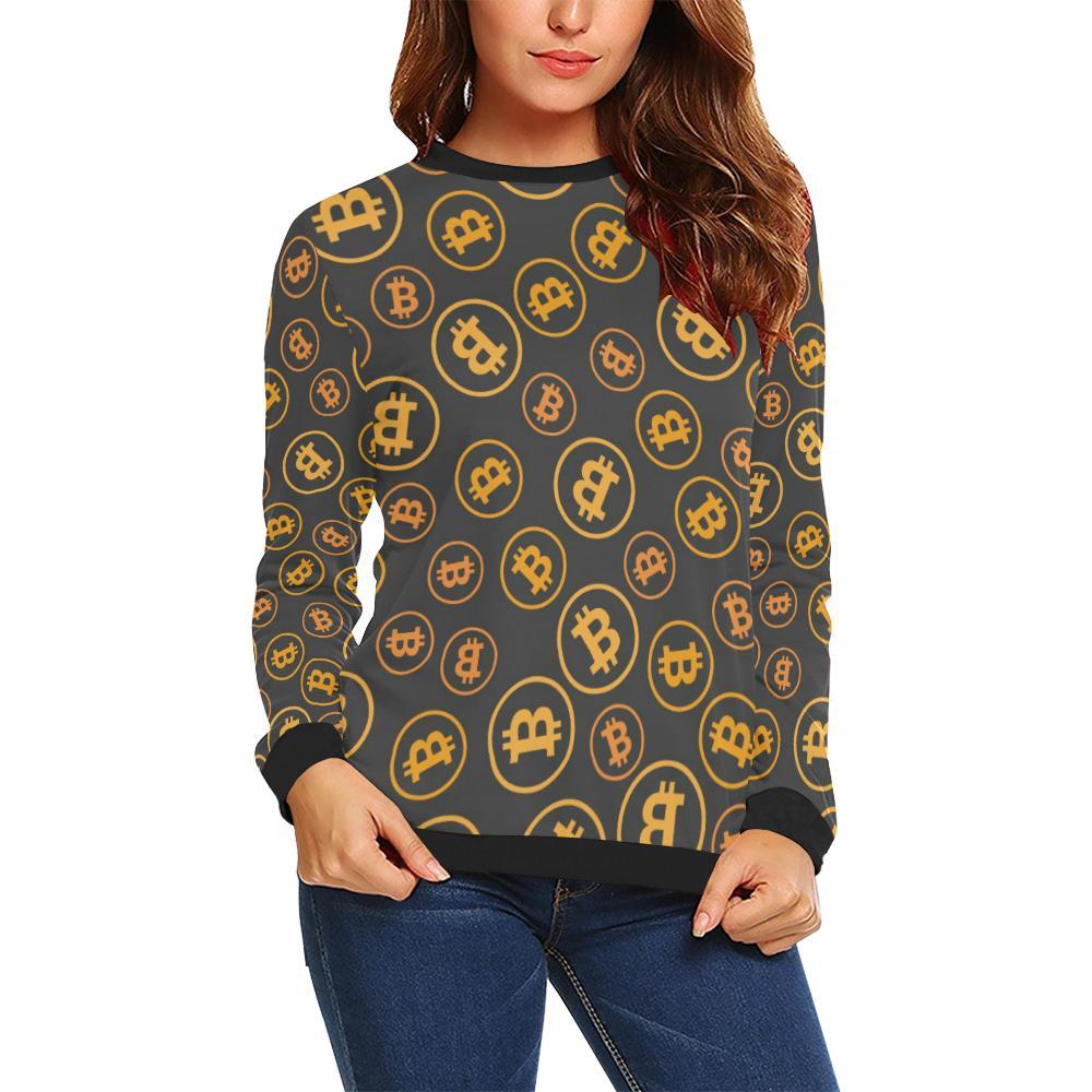 Cryptocurrency Bitcoin Print Pattern Women Crewneck Sweatshirt-grizzshop