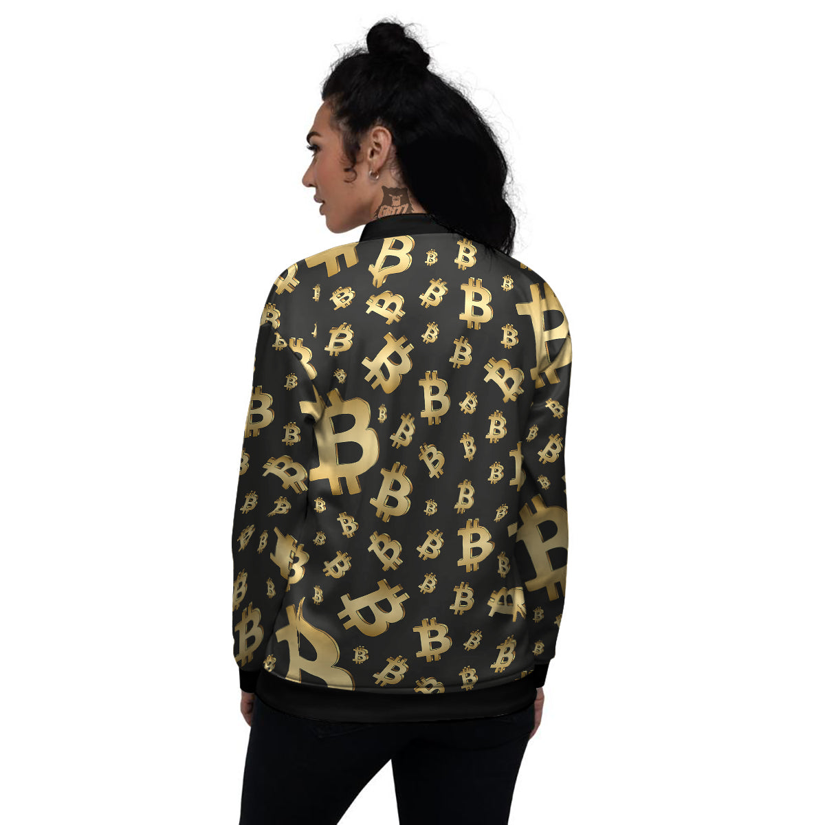 Cryptocurrency Bitcoin Print Pattern Women's Bomber Jacket-grizzshop