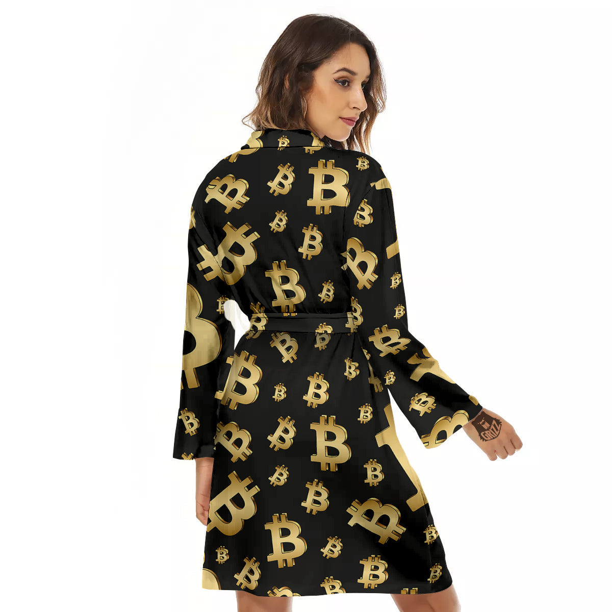 Cryptocurrency Bitcoin Print Pattern Women's Robe-grizzshop