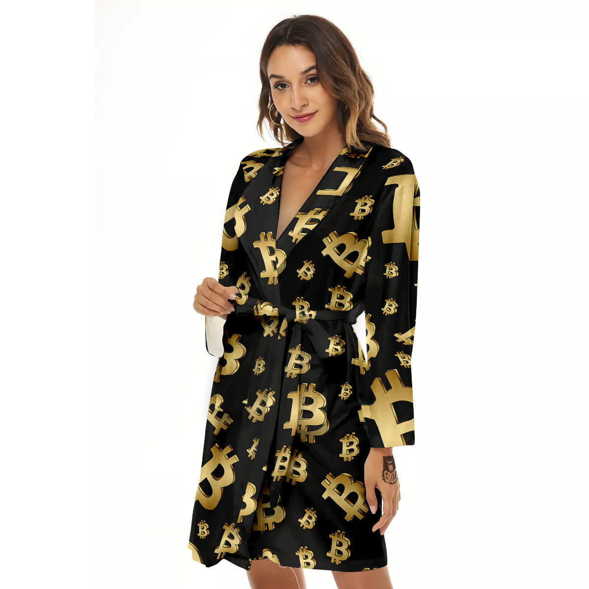 Cryptocurrency Bitcoin Print Pattern Women's Robe-grizzshop