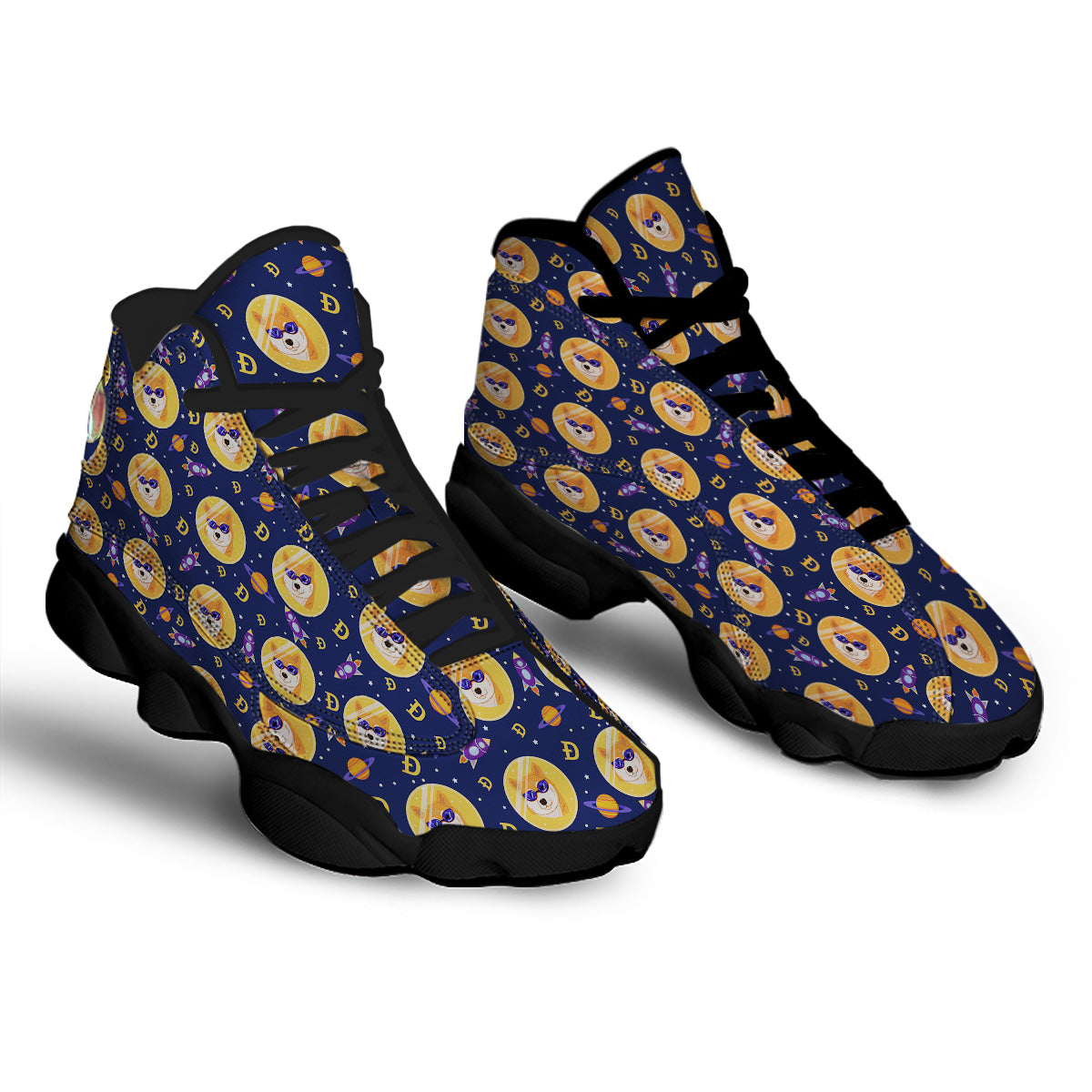Cryptocurrency Shiba Print Pattern Black Basketball Shoes-grizzshop