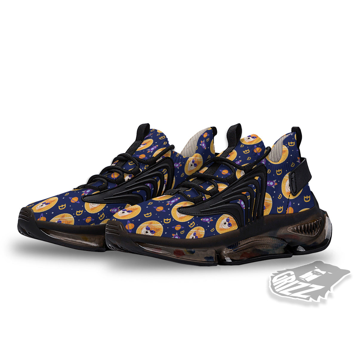 Cryptocurrency Shiba Print Pattern Black Gym Shoes-grizzshop