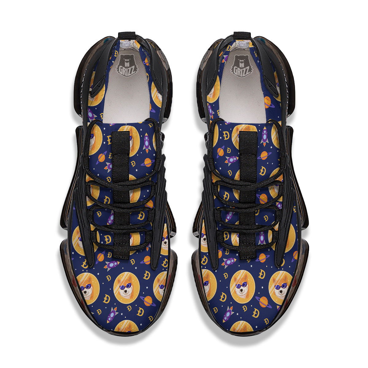 Cryptocurrency Shiba Print Pattern Black Gym Shoes-grizzshop