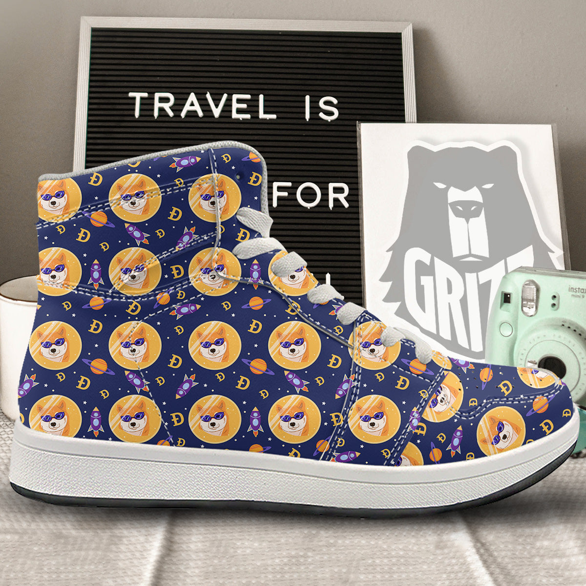 Cryptocurrency Shiba Print Pattern High Top Sneakers-grizzshop
