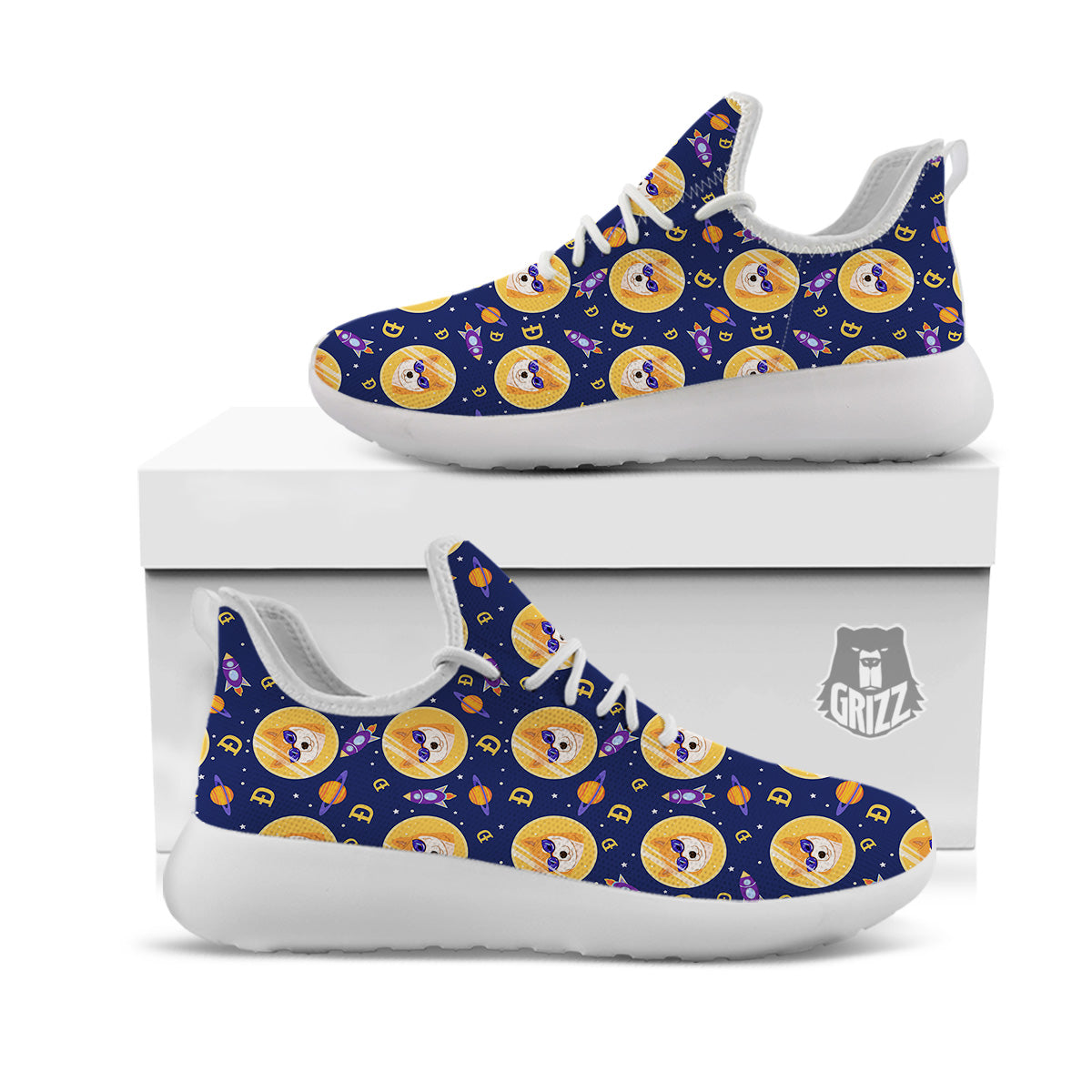 Cryptocurrency Shiba Print Pattern White Athletic Shoes-grizzshop