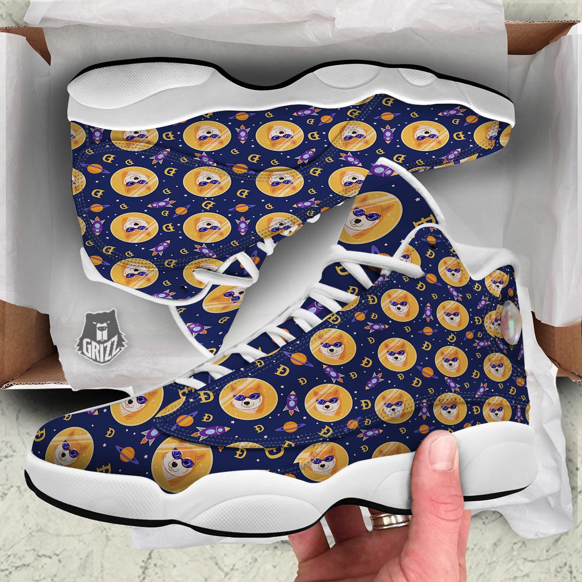 Cryptocurrency Shiba Print Pattern White Basketball Shoes-grizzshop
